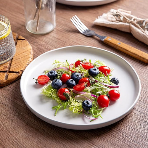 AmorArc Ceramic Dinner Plates Set of 6, Wavy Rim 10.25 Inch Stoneware Dish Set, Dinnerware Plates for Kitchen-Microwave&Dishwasher Safe, Scratch Resistant-Reactive Glaze Matte White