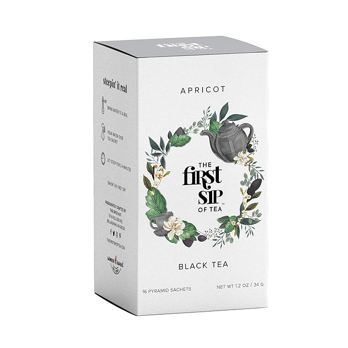 Apricot Black Tea Pyramid Tea Bags, High Caffeine, Hot & Iced Tea, 16 Cups, Natural, Flavored Black Tea Bags | The Spice Hut, First Sip of Tea