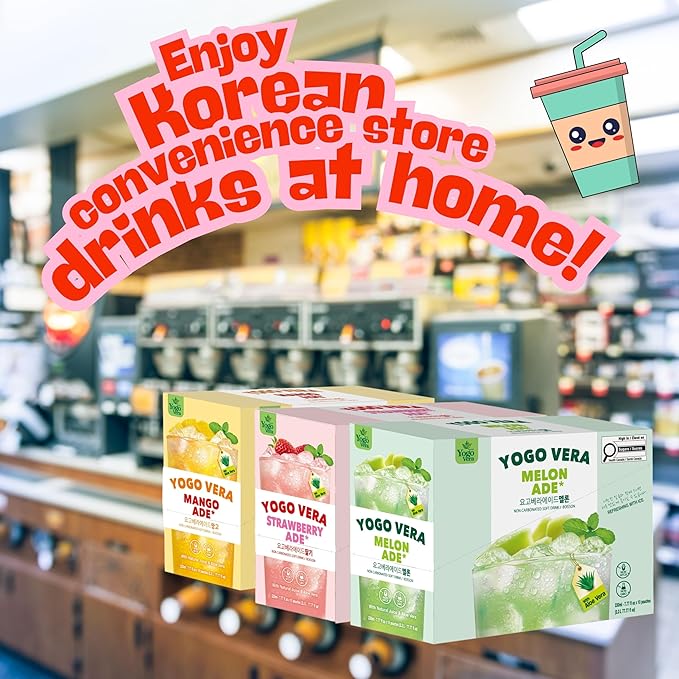 Yogo Vera Strawberry Ade Korean Drink Pouches – Authentic Korean Convenience Store Beverage with Sweet Strawberry Flavor, Refreshing Juice Pouch (10 Pack)
