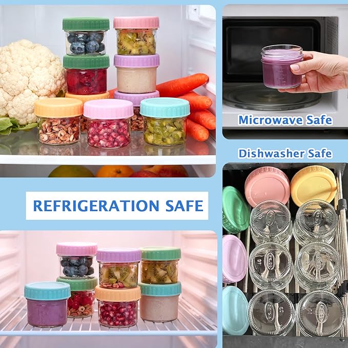 Accguan 16 Pack Glass Baby Food Storage Containers, 4 oz Baby Food Jars with Lids, Baby Food Maker for Microwave & Dishwasher Freezer Safe,BPA Free