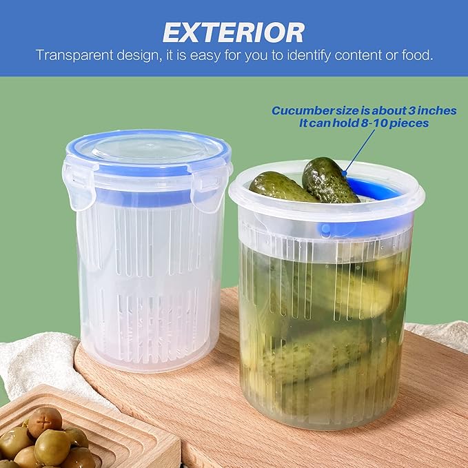 KIKINIKO Pickle Jar 24 oz pickle container with strainer Pickle Holder Keeper Lifter, pickle storage container suitable for pickling small jars of kimchi, Flip Jar with Leak Proof and Lock It Lid