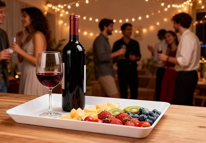 DCA 4 Pack Plastic Serving Trays, Stackable & Lightweight Set for Parties, BBQ, Camping, Desserts & Snacks – Perfect for Hostess Gifts & Kitchen Organization, BPA Free, White