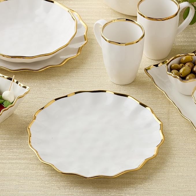 Regency Gold 11-Inch Porcelain Dinner Plates – Set of 4 Elegant Gold-Trimmed Plates – Durable, Dishwasher-Safe Fine Tableware for Formal Dining, Holidays & Everyday Use