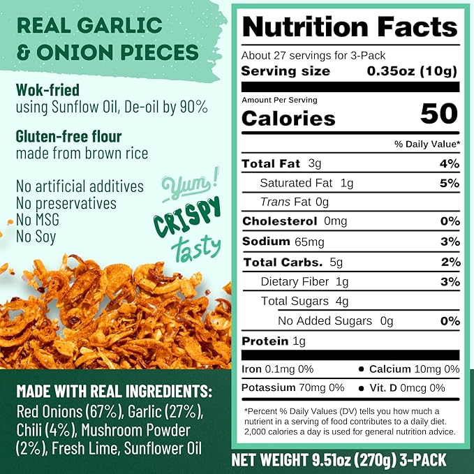 MaeMai Crispy Onion Garlic Flakes (MILD) Value Pack – Light Heat Crunchy Fried Onion & Garlic, Ramen Rice & Salad Topping, Gluten Free, Vegan, 9.51 oz (270g) – 3 Pack
