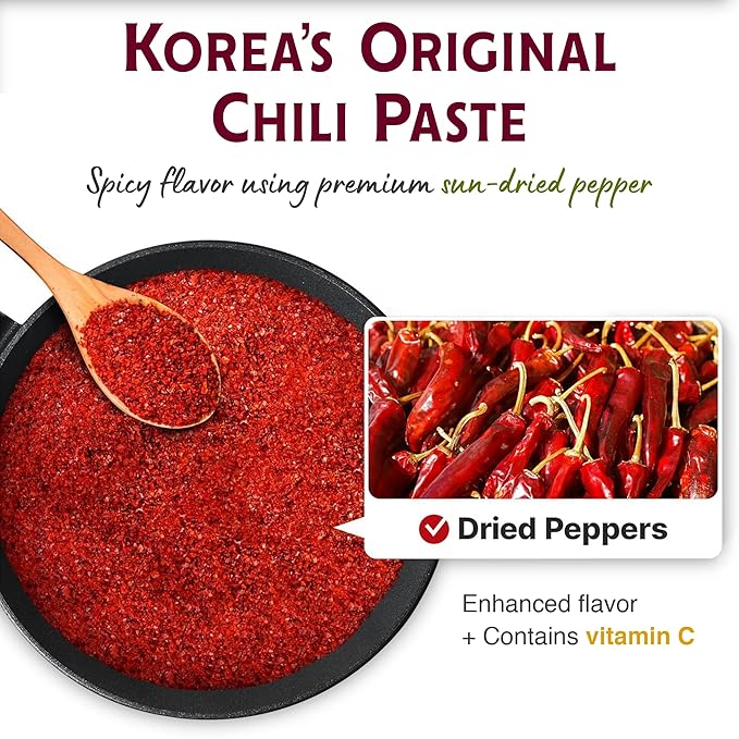 Sempio Gochujang Vegan Korean Red Chili Pepper Paste - Mild Heat: Sweet Spicy Savory Paste, Traditional Fermented Condiment for Cooking, Marinades, Dips, Halal Certified (1.1lbs/500g)