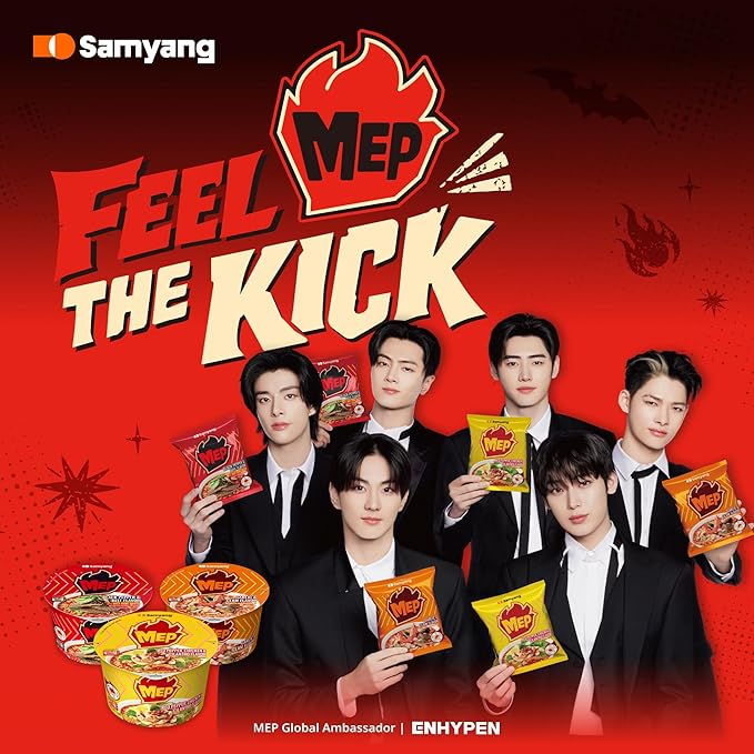 Samyang MEP Black Pepper Beef Ramen Spicy Korean Instant Noodle Soup ENHYPEN Pick Rich Bone Broth Quick Microwave Meal 3.88 oz (Pack of 4)