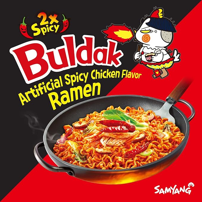 Samyang 2X Buldak Korean Spicy Chicken Stir Fried Ramen Extra Hot Spicy Noodles Authentic Ramyun 4.94 oz (Pack of 40)