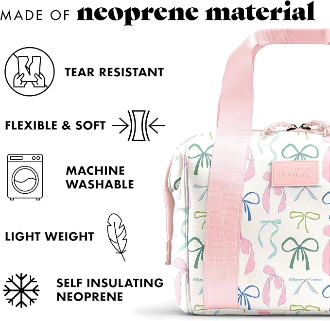 Fit & Fresh Remi Lunch Bag for Women Work – Neoprene Lunch Tote with Containers & Ice Pack, Reusable Meal Prep Lunch Box, Large Capacity, Machine Washable, Dainty Bows