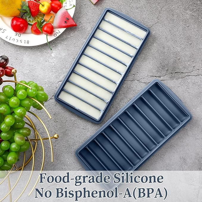 Eaasty 2 Pieces Breastmilk Storage Container Baby Food Milk Silicone Freezer Trays with Lid Breastmilk Freezer Tray Organizer Ice Trays Silicone Storage Bag Tray 10-1 oz Bars(Blue)