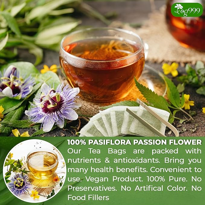 TOG999, Premium 120 Pasiflora Pasion Flower Tea Bags, 100% Natural & Pure Pasiflora Passion Flower, Herbal Tea. No Sugar, No Caffeine, No Gluten, Vegan.