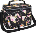 opux Insulated Lunch Box for Men Women Kids, Leakproof Reusable Lunch Bag Cooler for Work School Office, Soft Thermal Lunchbox Tote with Shoulder Strap for Boys Girls Adults, Floral Black, 14 Can/8L