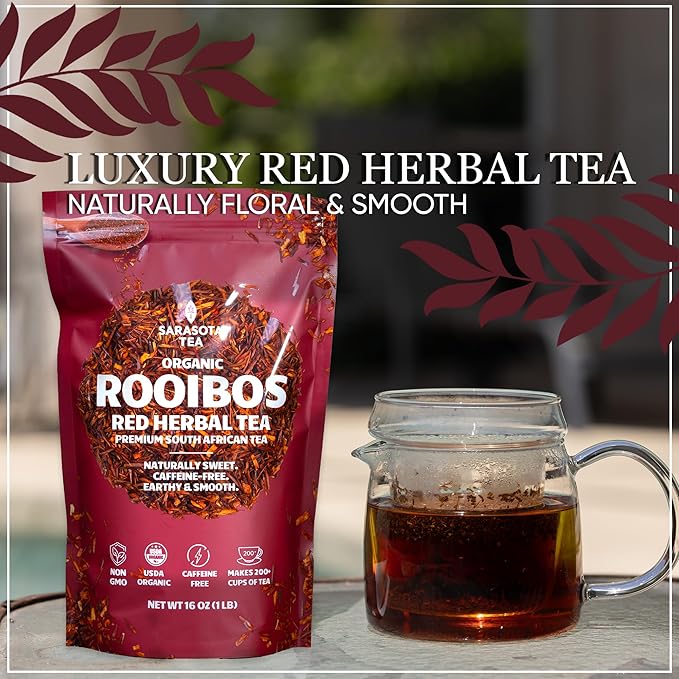 Organic Rooibos 1lb Loose Leaf Tea | 100% Pure South African Red Tea | Naturally Caffeine-Free | USDA Organic | Smooth & Earthy Flavor | Herbal Wellness | Non-GMO