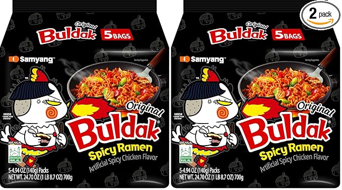 Samyang Buldak Korean Spicy Chicken Stir Fried Ramen Original Flavor Spicy Noodles Authentic Korean Ramyun 4.94 oz, 5 Count (Pack of 2)