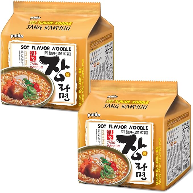 Paldo Fun & Yum Jang Ramen Mild Instant Noodles with Soup, Soy Flavored Broth, Savory Flavor Best Oriental Style Korean Ramyun, K-Food, 팔도 장라면 120g (4.23 oz) x 10 Pack