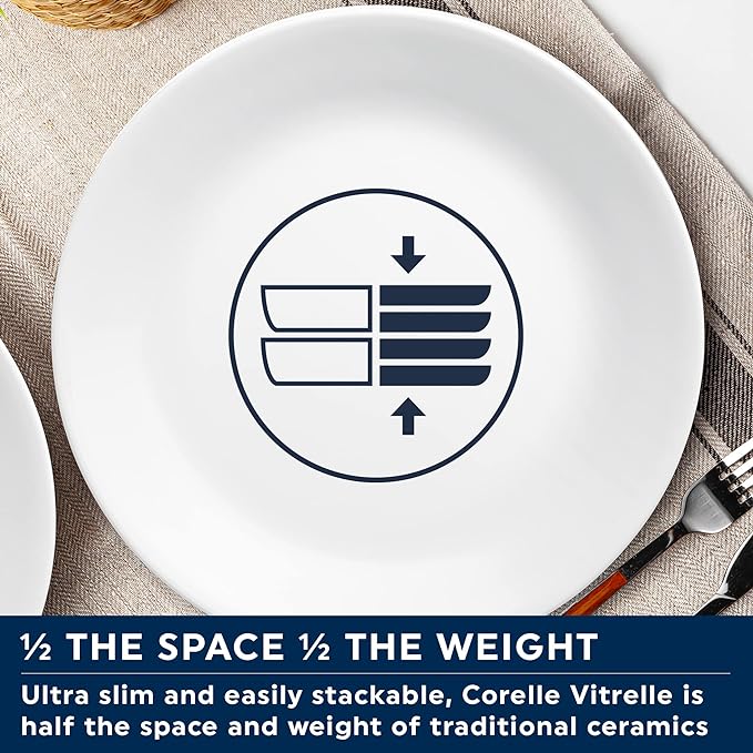 Corelle Vitrelle 4-Pieces 10.25" Glass Dinner Plates Chip & Crack Resistant Glass Dinnerware Set Plates, Winter Frost White