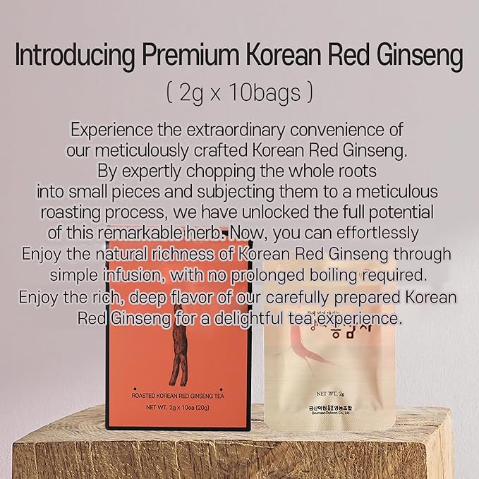SAMSIDAE Roasted Korean Red Ginseng Tea (2g X 10ea), 100% Chopped Korean Red Ginseng, Caffeine-Free & No Artificial Additives