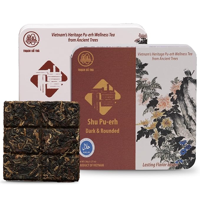 Pu-erh Tea Cake 36g | After-Meal Reset Ritual | Brew Once, Drink All Day | Smooth, Non-Stimulating Ripe Pu-erh | 6 Breakable Pieces, No Tools Needed | Ancient Tree Tea from Vietnam | Chill Cham Grounded