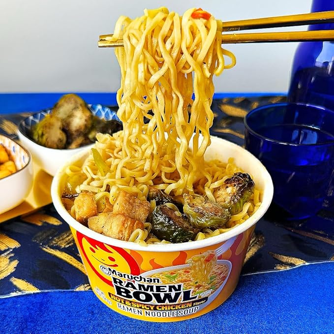 Maruchan Ramen Bowl, Hot & Spicy Chicken Flavor – Japanese-Style Instant Noodle Soup, Microwaveable Easy Meal for Busy Families – 3.39 Oz. (6 Pack)