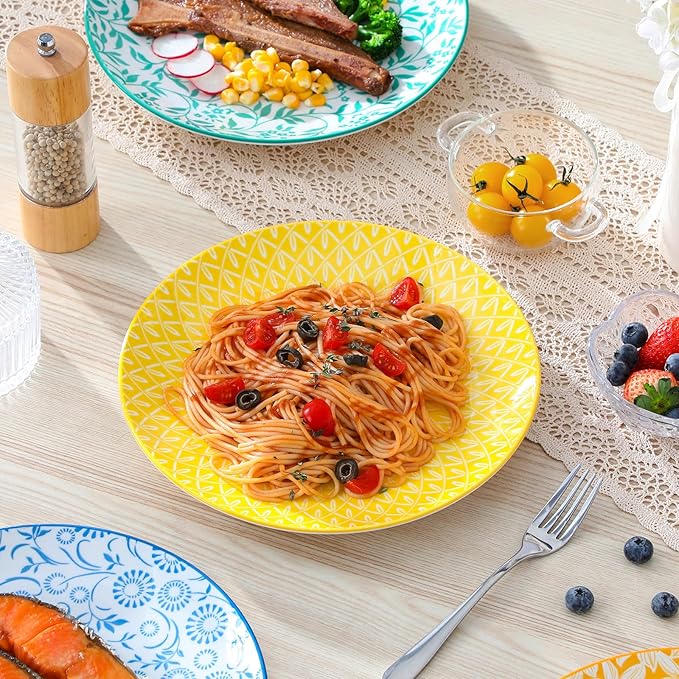 vancasso Ceramic Dinner Plates Set of 6, Large Vintage Plates 10.25 Inch Set of 6 for Kitchen, Porcelain Colorful Plates for Kitchen, Microwave Oven Dishwasher Safe, Vintage Gift, Pastel