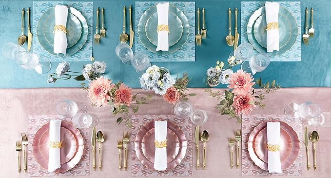 PLASTICPRO 48 Piece Aristocratic Pearl Blue Combo Plastic Dinner Plates Disposable Plastic Fancy Heavy Duty Party Dishes 24, 7'' inch and 24, 10'' inch, Pearl Blue With Gold Rim