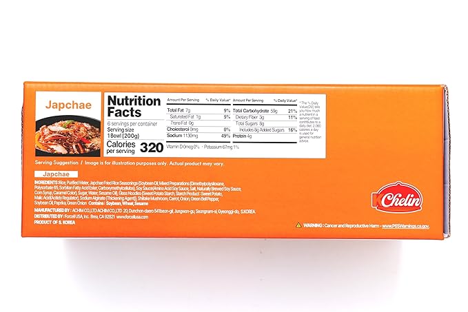 [KCHELIN] Microwaveable Korean Japchae Fried Rice (Pack of 6), Korean Food, Instant, Quick & Delicious, Shelf- Stable, On-the-Go Meals, 7.05 oz per Bowl