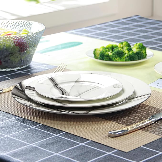 IQCWOOD Ceramic Dinner Plates Set of 6, 10.5 inch Dish Set Microwave, Oven and Dishwasher Safe, Scratch Resistant, Kitchen Porcelain Serving Dishes, White Dinner Plates Restaurant Dishes