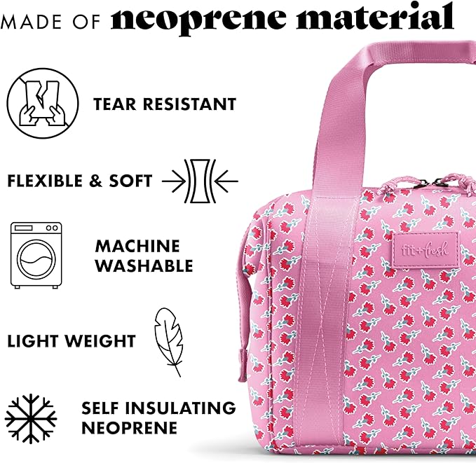 Fit & Fresh Remi Lunch Bag for Women Work – Neoprene Lunch Tote with Containers & Ice Pack, Reusable Meal Prep Lunch Box, Large Capacity, Machine Washable, Sweet Pink Block