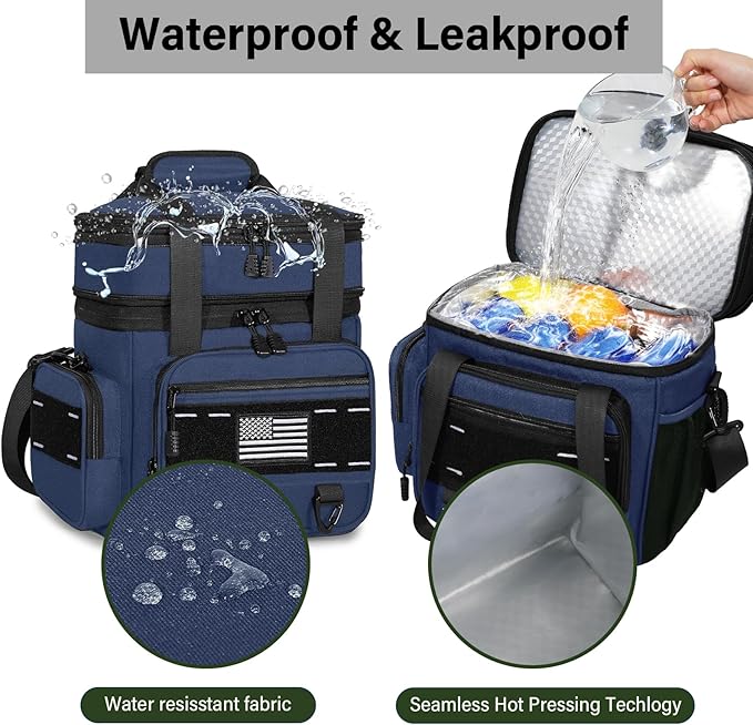 TENKIST Expandable Tactical Lunch Box, Large Insulated Lunch Cooler Bag Heavy Duty Leakproof Lunch Pail for Men Adults Work Office Outdoor Picnic Trips,16L,Blue