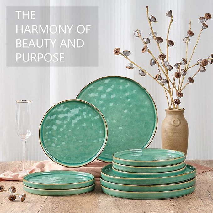 LIANYU Ceramic Dessert Plates Set of 6, 7.9 Inch Kitchen Dinner Plates Set, Porcelain Serving Dishes for Cake, Bread, Salad, Snack and Steak, Microwave, Oven and Dishwasher Safe, Emerald Green