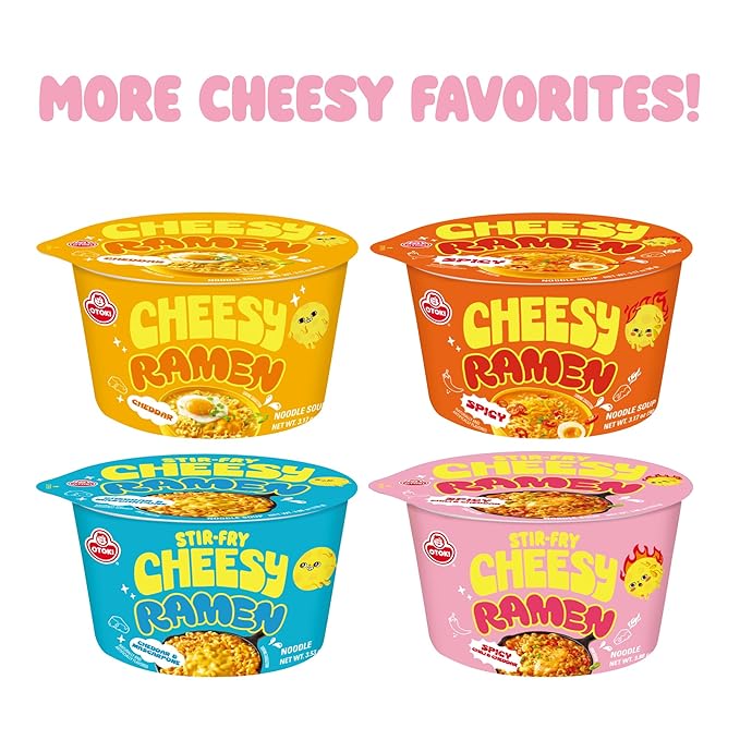 Cheesy Stir-Fry Ramen (Bowl) – Spicy Chili & Cheddar Flavor | Bold, Creamy & Cheesy Korean Instant Noodles | 3.88 oz (Pack of 6)