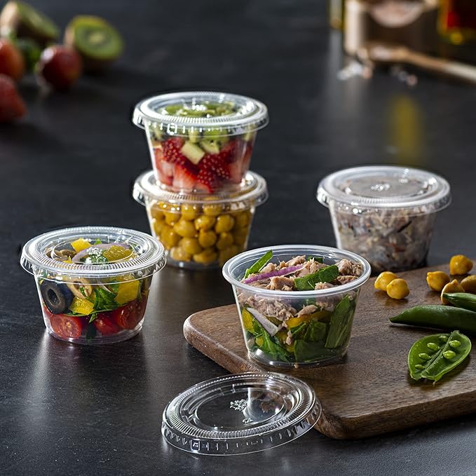 Pantry Value 4 oz Jello Shot Cups with Lids [200 Count] Clear Disposable Plastic Portion Containers for Snacks, Sides, Meal Prep & Sauces - Durable, Stackable, Leak-Resistant