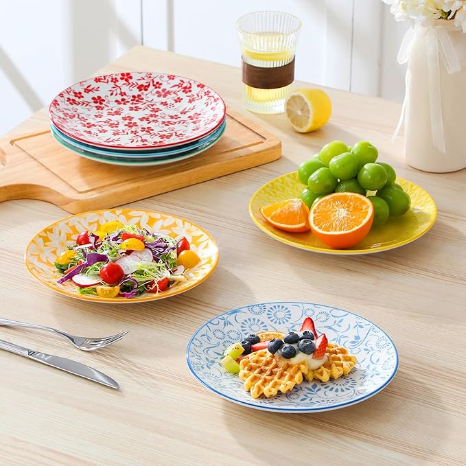 vancasso Ceramic Salad Plates Set of 6, Small Vintage 8.25 Inch Plate Set of 6 for Kitchen, Porcelain ColorfulDessert Plates for Kitchen, Microwave Oven Dishwasher Safe, Vintage Gift, Pastel