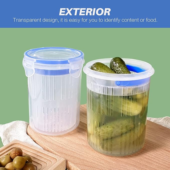 Pickle Jar 24oz 2Pack Pickle container with strainer Pickle Holder Keeper Lifter, pickle storage container suitable for pickling small jars of kimchi, Flip Jar with Leak Proof and Lock It Lid