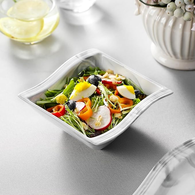 MALACASA Plates and Bowls Set, 12-Piece Modern Porcelain Dinnerware for 4, Marble Square Ceramic Dish Set, Microwave and Dishwasher Safe, Flora Series