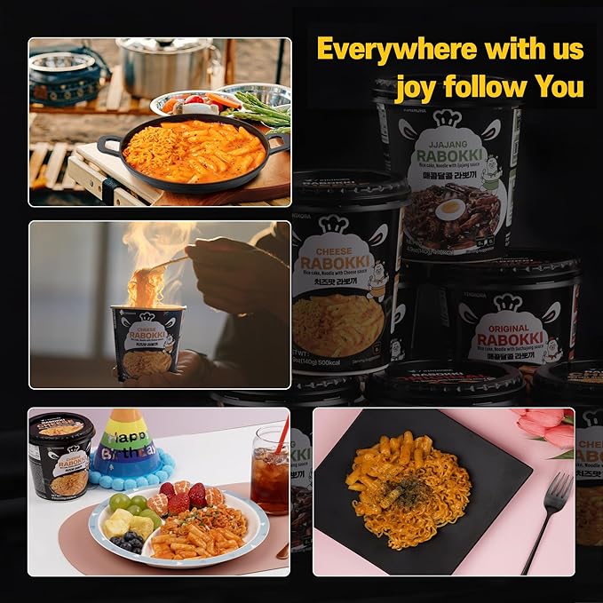 KINIKORA Premium Instant Rabokki Cup - Cheese Flavor, 2 Cups, Korean Ramen & Tteokbokki, Quick and Easy Street Food