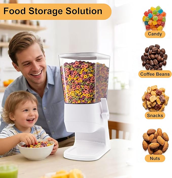 Cereal Dispenser Countertop,Cereal Containers Storage Snack Dispenser for Pantry, 3.2L Dry Food Dispenser for Grains, Nuts, Snack,Oatmeal, Pet food, White, 1Pc