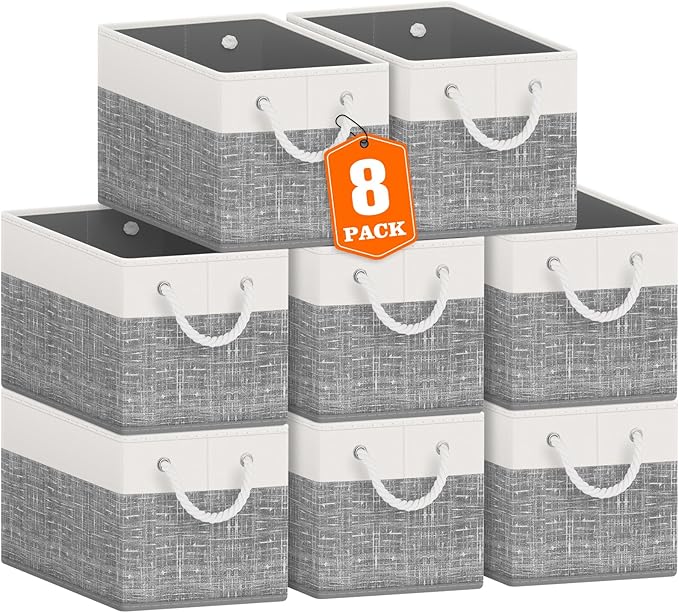 Fab totes Storage Bins [52-Pack], Foldable Storage Baskets for Organizing Toys, Books, Shelves, Closet, Large Storage Box with Rope Handles, Sturdy Organizer Bins, White & Black