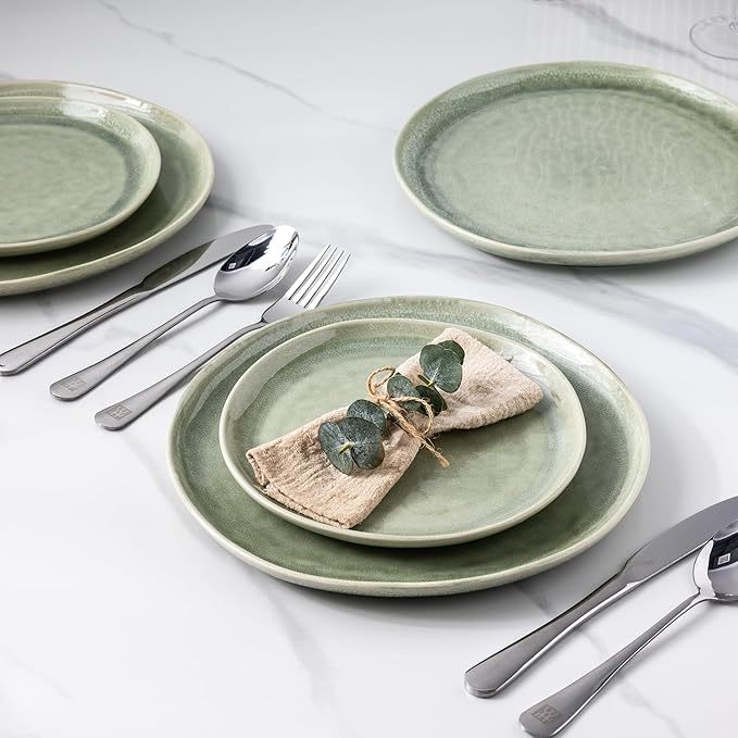 AmorArc Ceramic Dinner Plates Set of 6, 10.5 Inch Handmade Reactive Glaze Stoneware Plates, Rustic Shape Dinnerware Dish Set for Kitchen, Microwave & Dishwasher Safe, Scratch Resistant