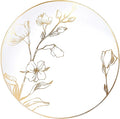 [7'' Plates 10 Count] White Plastic Floral Design Party Plates With Gold Rim Premium heavyweight Elegant Disposable Tableware Dishes