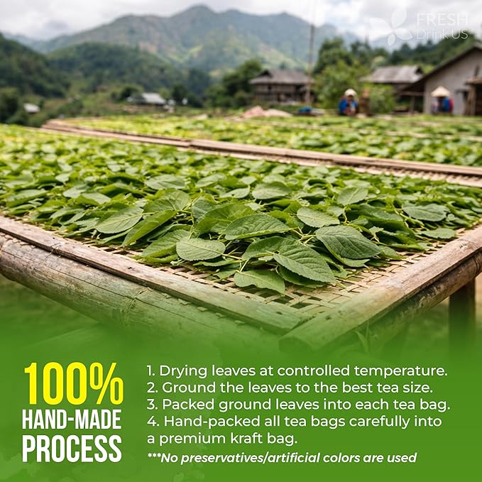FreshDrinkUS Premium 75 Mulberry Leaf Tea Bags, 100% Natural & Pure. Loose Leaf Herbal Tea. Made with Natural Material Tea Bags. No Sugar, No Caffeine, No Gluten, Vegan