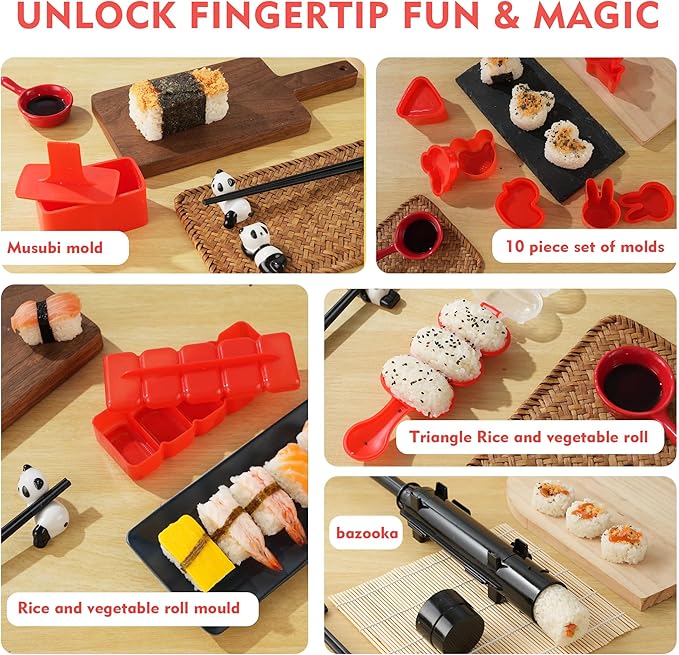 Sushi Maker Kit - 43-Piece Complete Set for Beginners with Sushi Bazooka Roller, Onigiri Mold, Nigiri Maker, Bamboo Rolling Mat & Accessories | Easy DIY Sushi Preparation at Home