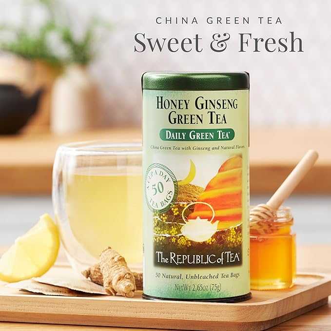 The Republic of Tea - Honey Ginseng Green Tea, 100 Tea Bags, Refill Pack | Flavored Gourmet Tea | Caffeinated