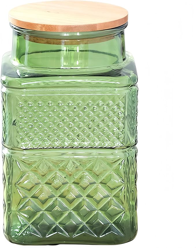 60 FL OZ Large Airtight Glass Storage Jars with Bamboo Lid - Vintage Food Containers for Candy, Snacks, Coffee, Tea, Nuts, Cereal - Kitchen Canisters