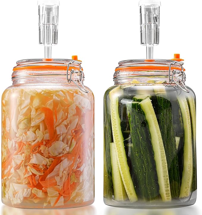1 Gallon Glass Fermentation Jar with Air Lock, Complete Fermenting Kit for Sauerkraut, Kimchi, Kombucha & Homemade Pickles