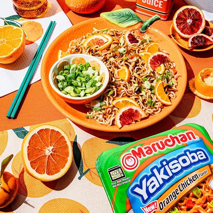 Maruchan Yakisoba, Orange Chicken Flavor – Stir-Fried Japanese Instant Ramen Noodles, High Protein Microwavable Meal – 4.23 Oz. (8 Pack)