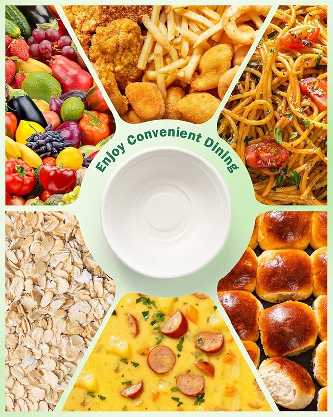 Dynta Paper Bowls 110 Pack 32oz Disposable Bowls, Heavy Duty Compostable Bowls, Eco-Friendly Biodegradable Bowl, Large Paper Bowls Bulk for Hot Soup, Salad, Party (White)
