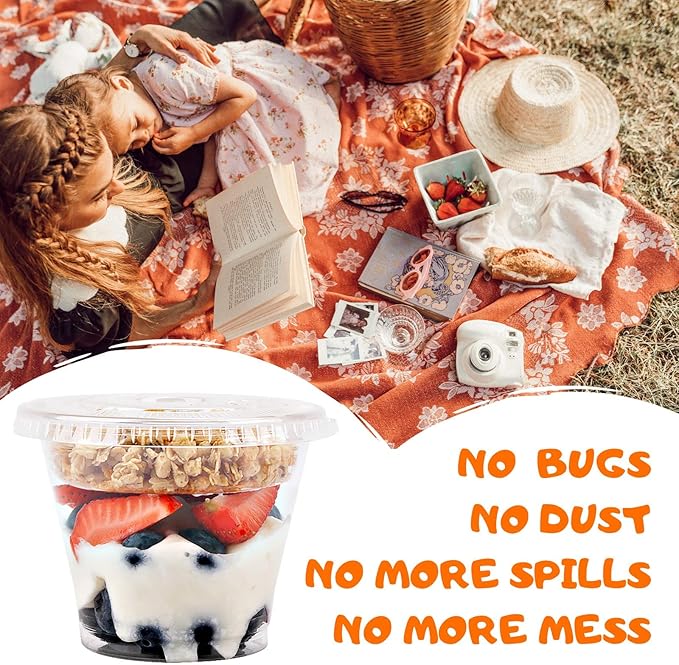 Aatriet 9 oz Clear Plastic Parfait Cups with Insert 3.25oz & Flat Lids No Hole - (20 Sets) Yogurt Fruit Parfait Cups for Kids, for Dips and Veggies, Take Away Breakfast and Snacks. No Leaking