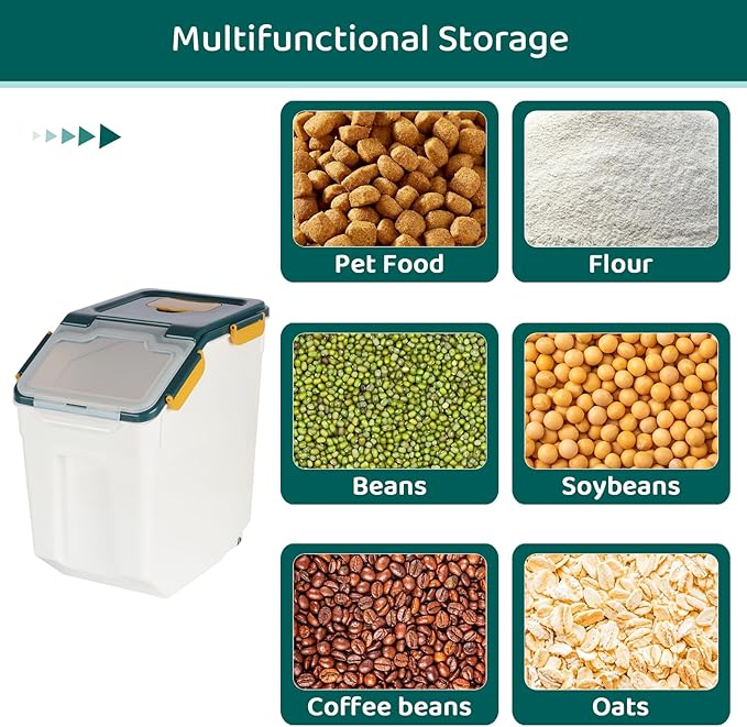Rice Storage Container 25 lbs Large Household Flour Sugar Containers Airtight Grain Cereal Dispenser with Wheels, Locking Lid & Measuring Cup for Kitchen Pantry Organization, 2 Pack(Blue)