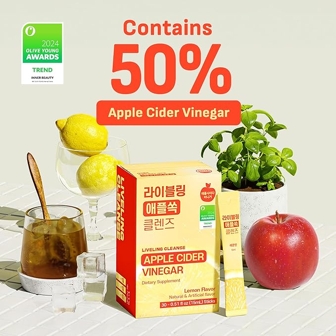 [Liveling] Apple Cider Vinegar Drink Stick with 7,500mg ACV – Lemon Flavor | Supports Digestion, Daily Cleanse, Sugar-Free, Low-Calories, Portable On-The-Go Packets (30 sticks)