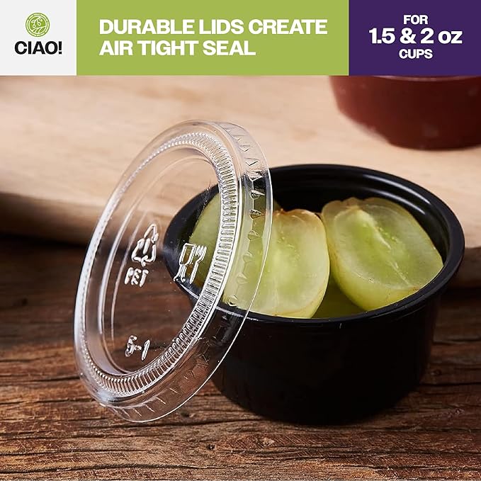 CIAO! Ultra Clear PET Portion Cup Lids, 62mm, Fits CIAO! 1.5 & 2 oz Portion Cups, Case of 2,500